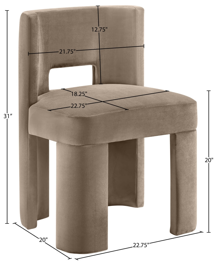 Zuno Velvet Performace Fabric Upholstered Dining Chair in Taupe, Set of 2 - 945Taupe-C