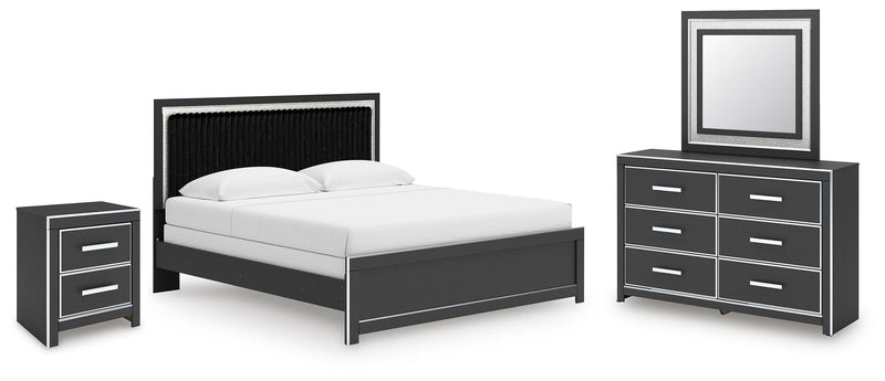 Zuraleus Black King Panel Bed, Dresser, Mirror and Nightstand - PCB3380B18