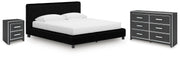 Zuraleus Black King Upholstered Bed, Dresser and Nightstand - PCB3380B17