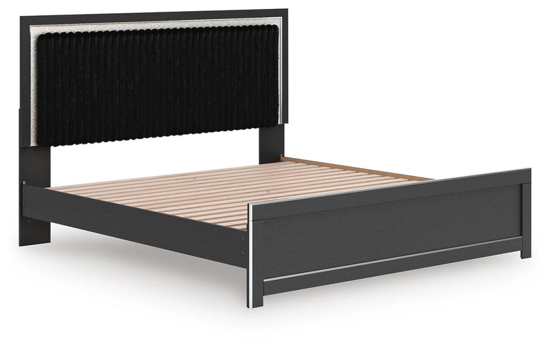 Zuraleus Black King Upholstered Panel Platform Bed - PCB3380B10