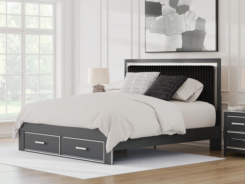 Zuraleus Black King Upholstered Panel Platform Storage Bed - PCB3380B11