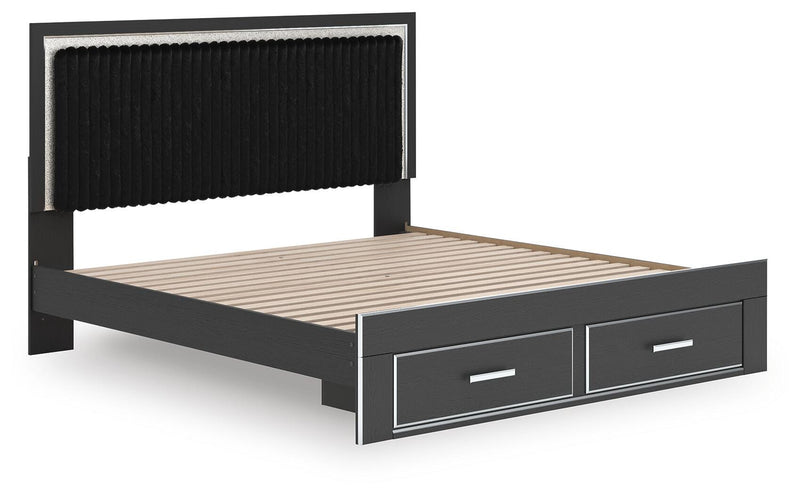 Zuraleus Black King Upholstered Panel Platform Storage Bed - PCB3380B11