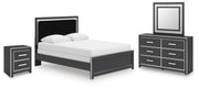 Zuraleus Black Queen Panel Bed, Dresser, Mirror and Nightstand - PCB3380B19