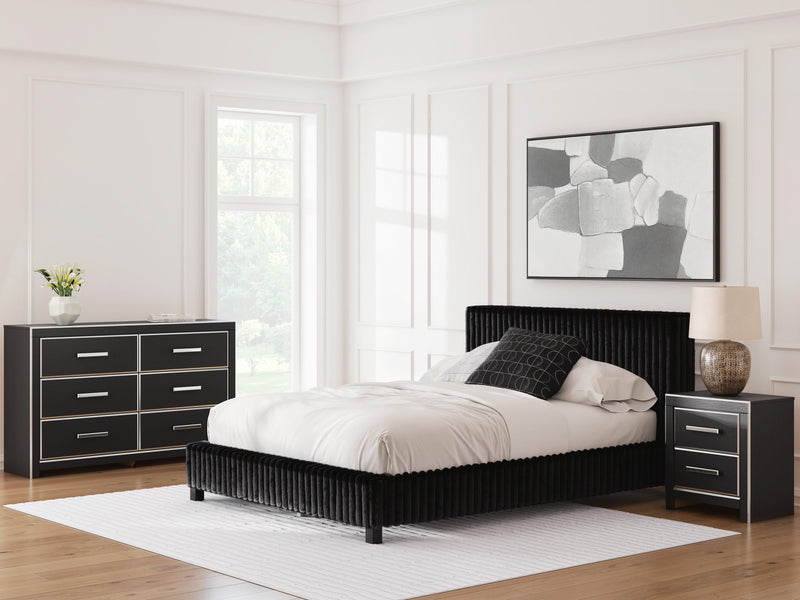 Zuraleus Black Queen Upholstered Bed, Dresser and Nightstand - PCB3380B15
