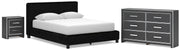 Zuraleus Black Queen Upholstered Bed, Dresser and Nightstand - PCB3380B15