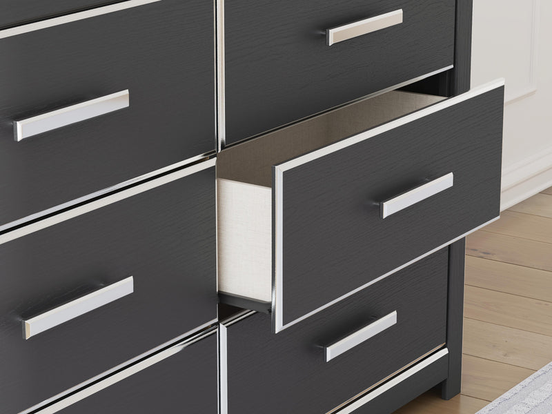 Zuraleus Black Queen Upholstered Bed, Dresser and Nightstand - PCB3380B15
