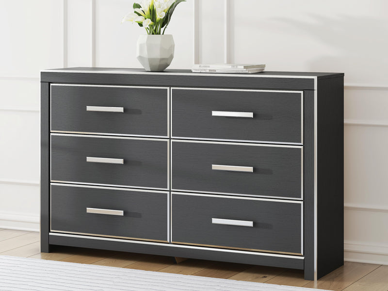 Zuraleus Black Queen Upholstered Bed, Dresser and Nightstand - PCB3380B15