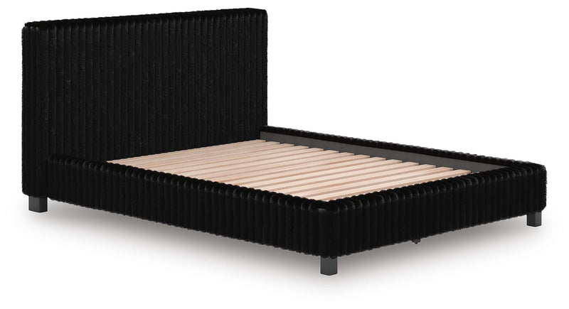 Zuraleus Black Queen Upholstered Bed, Dresser, Mirror and Nightstand - PCB3380B16