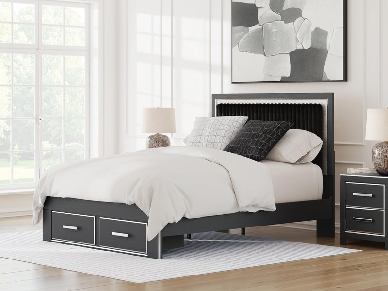 Zuraleus Black Queen Upholstered Panel Platform Storage Bed - PCB3380B4