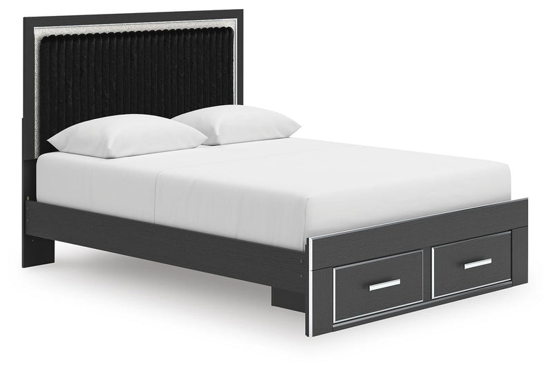 Zuraleus Black Queen Upholstered Panel Platform Storage Bed - PCB3380B4