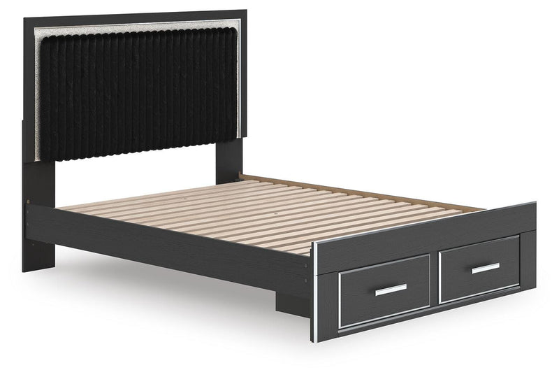 Zuraleus Black Queen Upholstered Panel Platform Storage Bed - PCB3380B4
