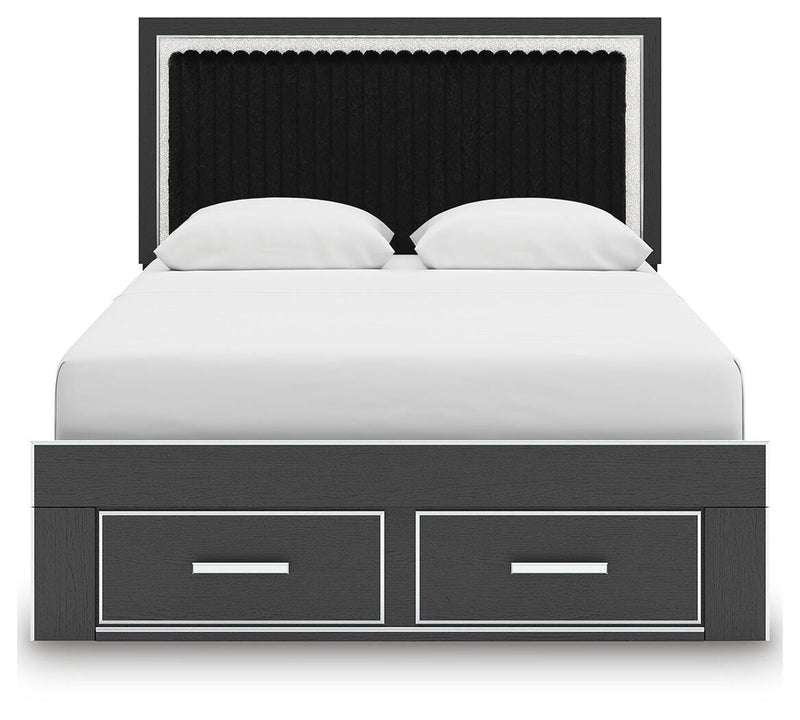 Zuraleus Black Queen Upholstered Panel Platform Storage Bed - PCB3380B4