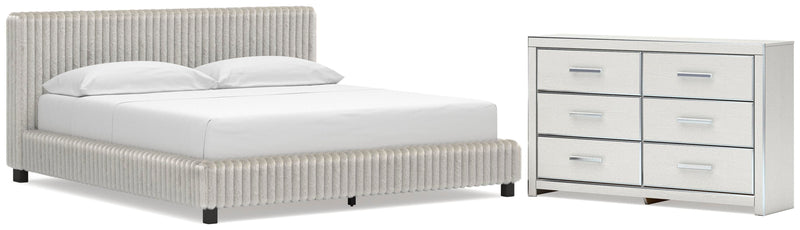 Zuraleus California King Upholstered Bed and Dresser in White - PKG022861