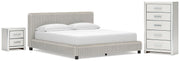 Zuraleus California King Upholstered Bed, Chest and  Nightstand in White - PKG022857