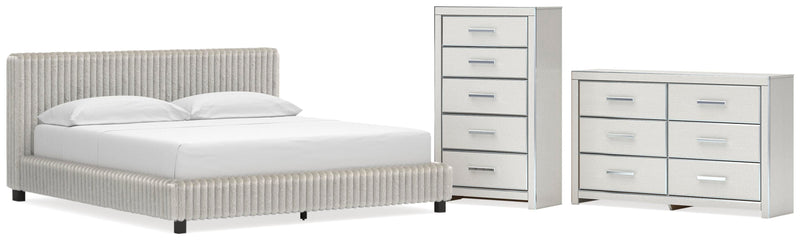 Zuraleus California King Upholstered Bed, Dresser and Chest in White - PKG022856