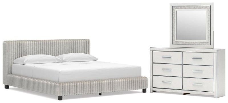 Zuraleus California King Upholstered Bed, Dresser and Mirror in White - PKG022855