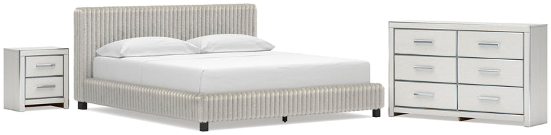 Zuraleus California King Upholstered Bed, Dresser and Nightstand in White - PKG022862