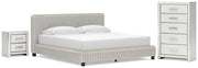 Zuraleus King Upholstered Bed, Chest and  Nightstand in White - PKG022849