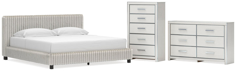 Zuraleus King Upholstered Bed, Dresser and Chest in White - PKG022848