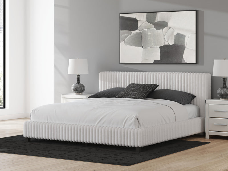 Zuraleus King Upholstered Bed, Dresser and Mirror in White - PKG022847