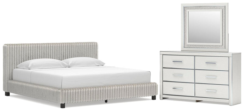 Zuraleus King Upholstered Bed, Dresser and Mirror in White - PKG022847