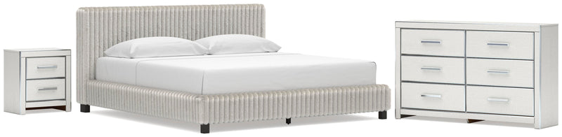 Zuraleus King Upholstered Bed, Dresser and Nightstand in White - PKG022854