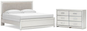 Zuraleus King Upholstered Panel Bed and Dresser in White - PKG022837