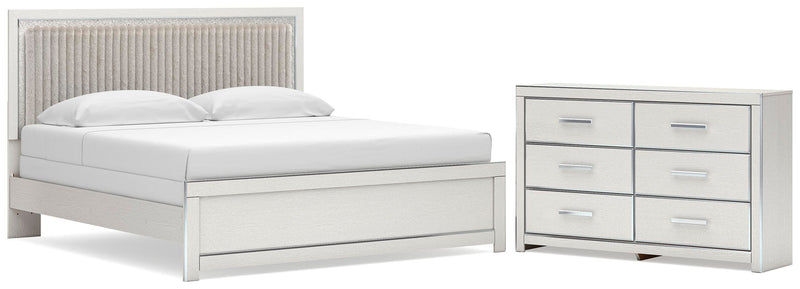 Zuraleus King Upholstered Panel Bed and Dresser in White - PKG022837