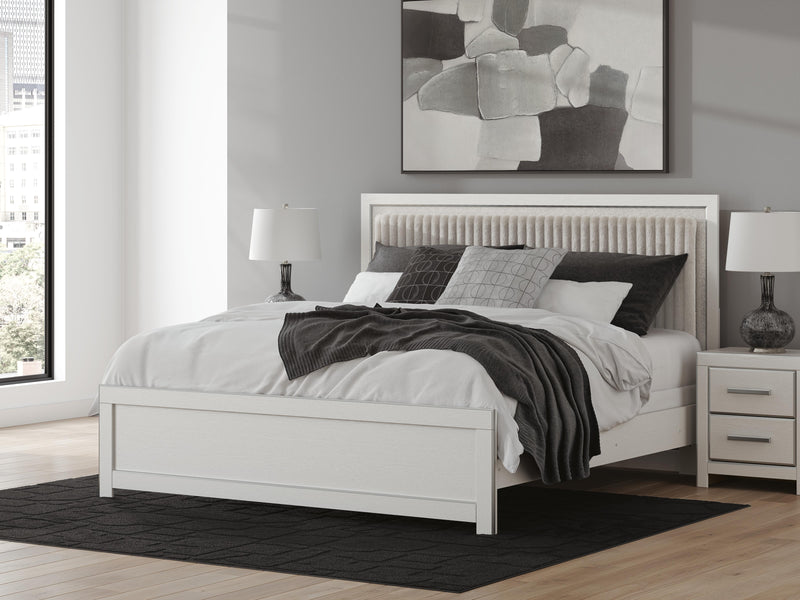 Zuraleus King Upholstered Panel Bed, Chest and  Nightstand in White - PKG022833