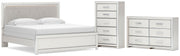 Zuraleus King Upholstered Panel Bed, Dresser and Chest in White - PKG022832