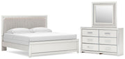 Zuraleus King Upholstered Panel Bed, Dresser and Mirror in White - PKG022831