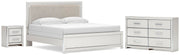 Zuraleus King Upholstered Panel Bed, Dresser and Nightstand in White - PKG022838