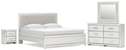 Zuraleus King Upholstered Panel Bed, Dresser, Mirror and Nightstand - PCB3381B17