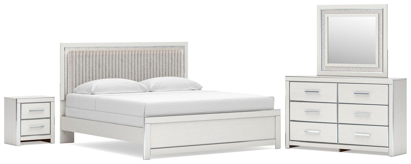 Zuraleus King Upholstered Panel Bed, Dresser, Mirror and Nightstand - PCB3381B17