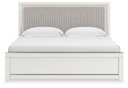 Zuraleus King Upholstered Panel Platform Bed and Dresser in White - PKG022821