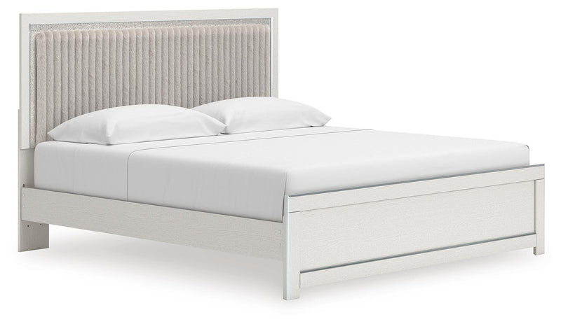 Zuraleus King Upholstered Panel Platform Bed and Dresser in White - PKG022821