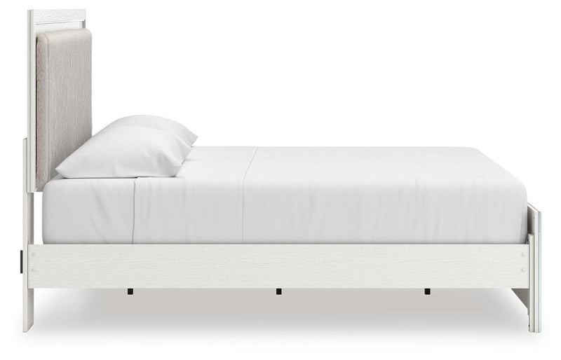 Zuraleus King Upholstered Panel Platform Bed and Dresser in White - PKG022821