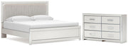 Zuraleus King Upholstered Panel Platform Bed and Dresser in White - PKG022821
