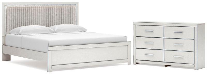 Zuraleus King Upholstered Panel Platform Bed and Dresser in White - PKG022821