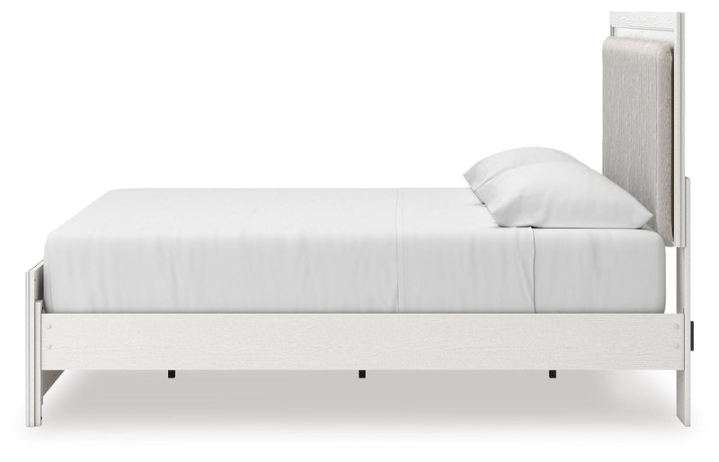 Zuraleus King Upholstered Panel Platform Bed, Chest and  Nightstand in White - PKG022817