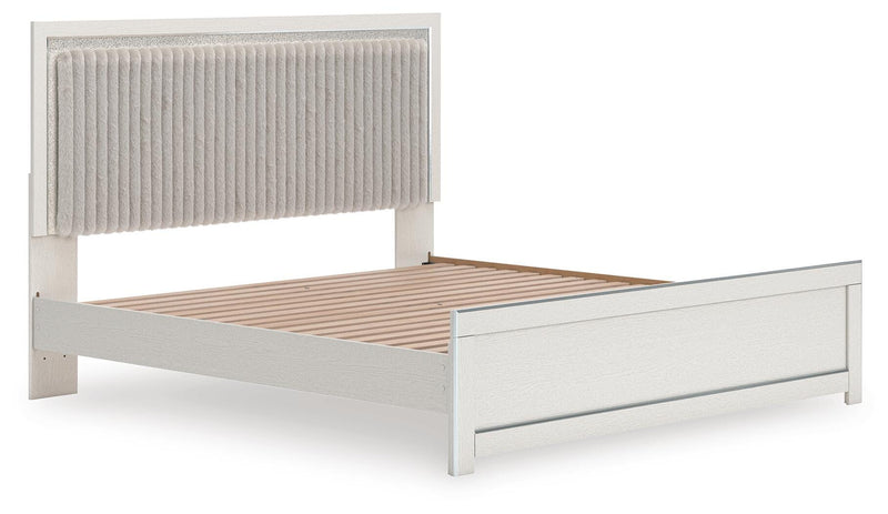 Zuraleus King Upholstered Panel Platform Bed, Chest and  Nightstand in White - PKG022817