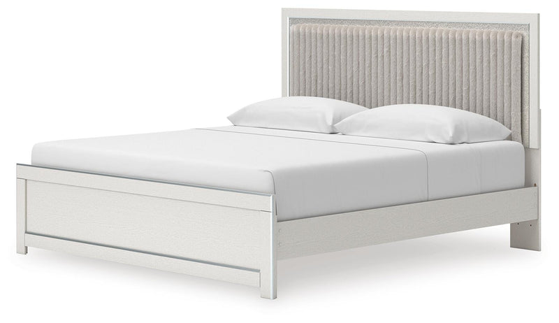 Zuraleus King Upholstered Panel Platform Bed, Dresser and Chest in White - PKG022816