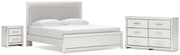 Zuraleus King Upholstered Panel Platform Bed, Dresser and Nightstand in White - PKG022822