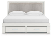 Zuraleus King Upholstered Panel Platform Storage Bed and Dresser in White - PKG022829