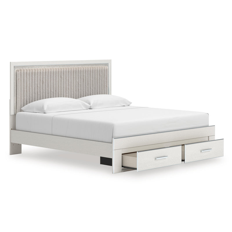 Zuraleus King Upholstered Panel Platform Storage Bed and Dresser in White - PKG022829