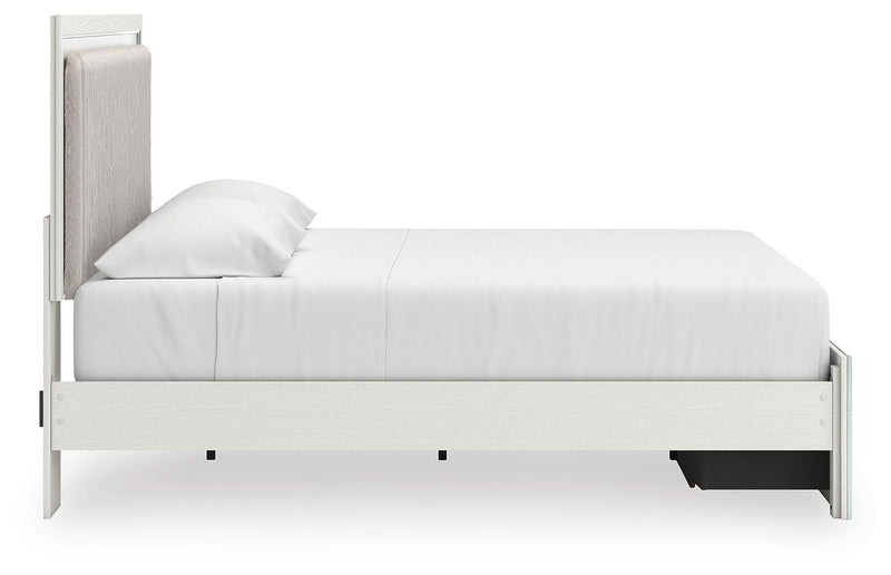 Zuraleus King Upholstered Panel Platform Storage Bed and Dresser in White - PKG022829