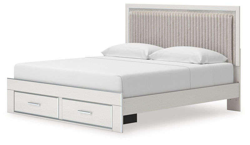 Zuraleus King Upholstered Panel Platform Storage Bed and Dresser in White - PKG022829
