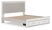 Zuraleus King Upholstered Panel Platform Storage Bed and Dresser in White - PKG022829