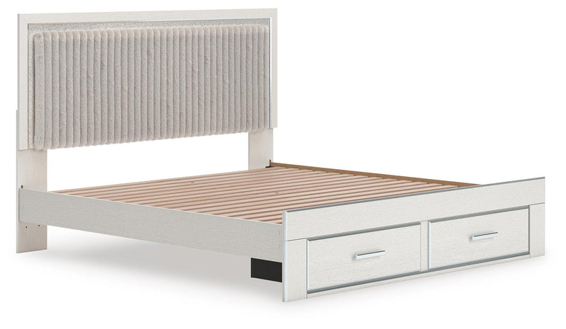 Zuraleus King Upholstered Panel Platform Storage Bed and Dresser in White - PKG022829