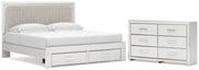 Zuraleus King Upholstered Panel Platform Storage Bed and Dresser in White - PKG022829